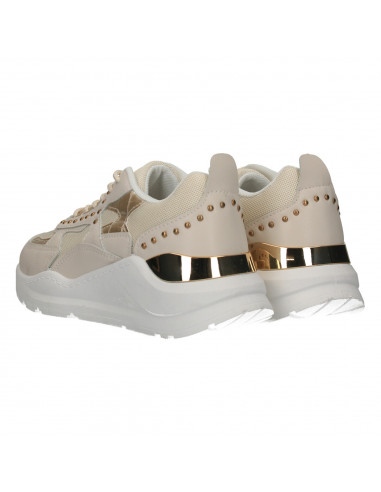 Sneakers dama, bej, cu decor auriu