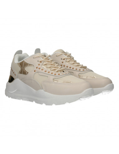 Sneakers dama, bej, cu decor auriu