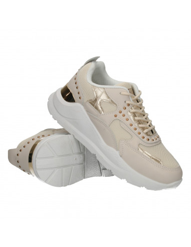 Sneakers dama, bej, cu decor auriu