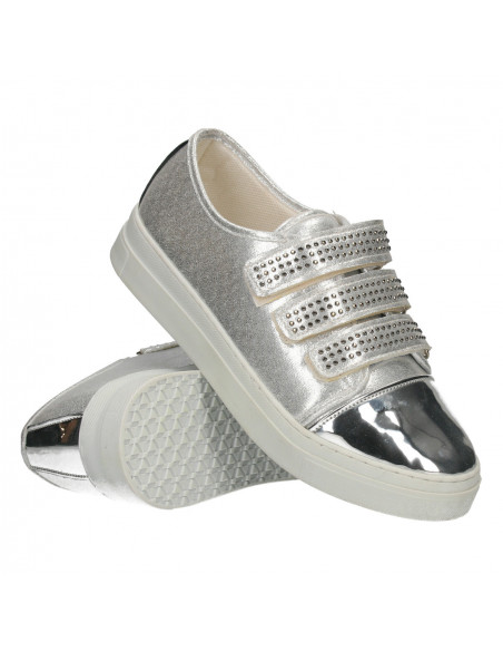Sneakers glami, argintii, cu strasuri