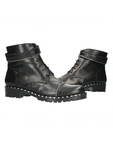 Ghete dama, negre, toc mic, piele naturala