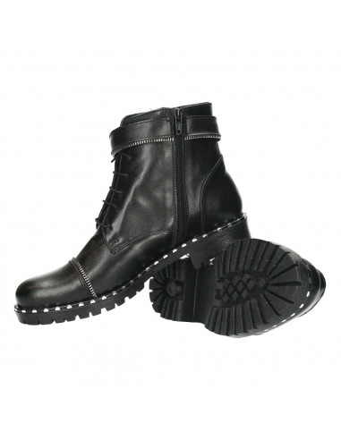Ghete dama, negre, toc mic, piele naturala