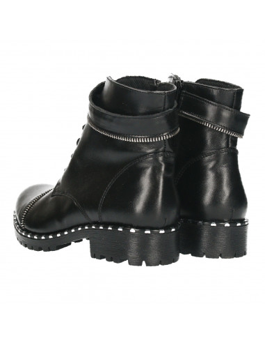 Ghete dama, negre, toc mic, piele naturala