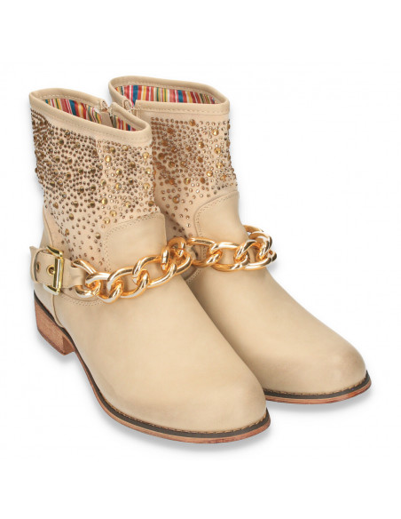 Cizme dama fashion, cu pietre, bej