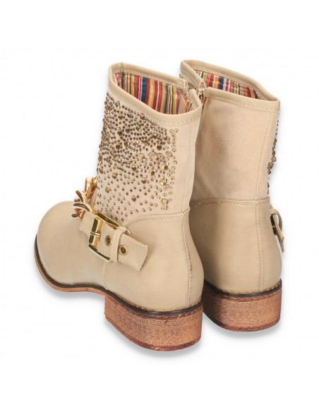 Cizme dama fashion, cu pietre, bej
