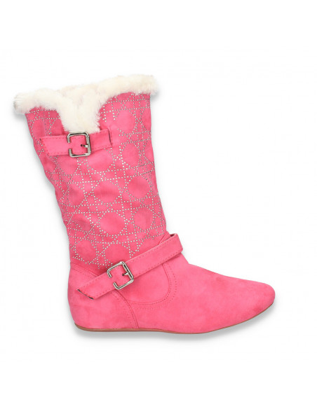 Cizme dama, cu talpa joasa, imitatie velur, fucsia