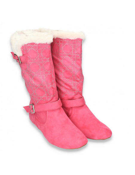Cizme dama, cu talpa joasa, imitatie velur, fucsia
