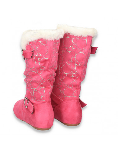 Cizme dama, cu talpa joasa, imitatie velur, fucsia
