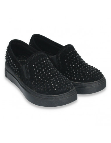 Pantofi casual pentru fetite, cu strasuri negre