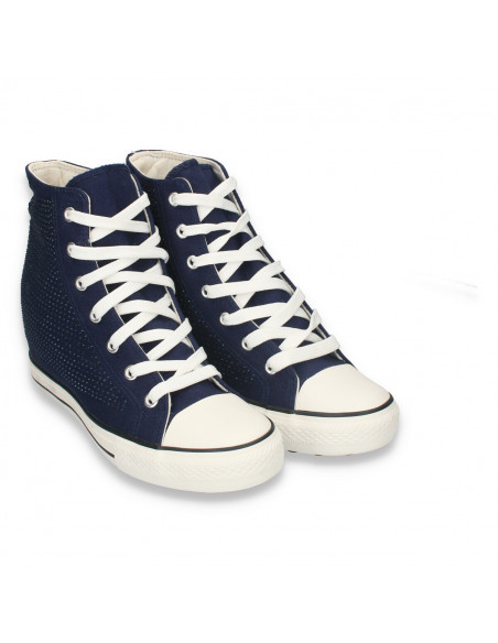 Ghete fashion, cu talpa sport, platforma ascunsa si strasuri, bleumarin