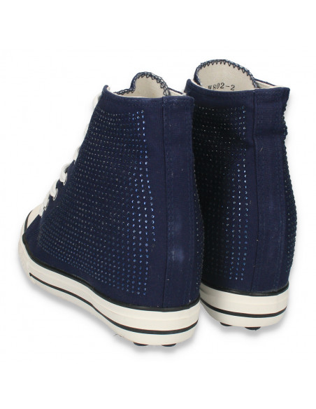 Ghete fashion, cu talpa sport, platforma ascunsa si strasuri, bleumarin