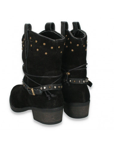 Cizme femei stil country, piele intoarsa, negre
