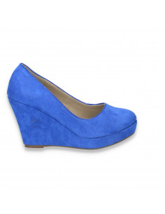 Pantofi femei cu platforma, imitatie velur, albastru regal