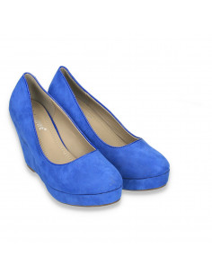Pantofi femei cu platforma, imitatie velur, albastru regal 2