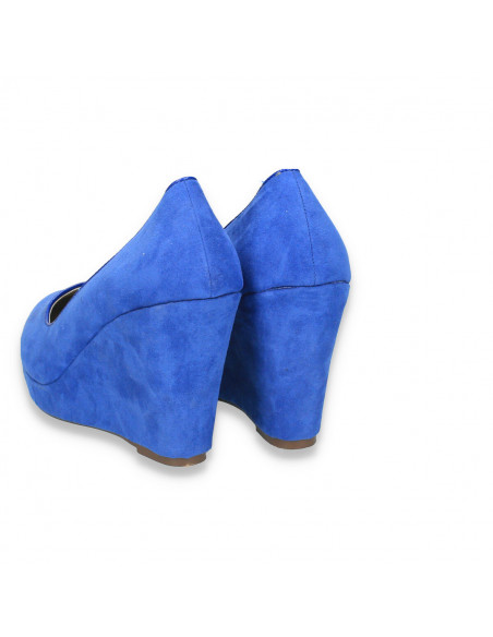 Pantofi femei cu platforma, imitatie velur, albastru regal