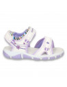 Sandale casual fetite, albe cu floricele mov - LS79
