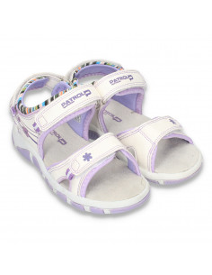 Sandale casual fetite, albe cu floricele mov - LS79 2