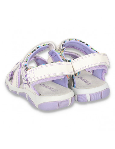 Sandale casual fetite, albe cu floricele mov - LS79