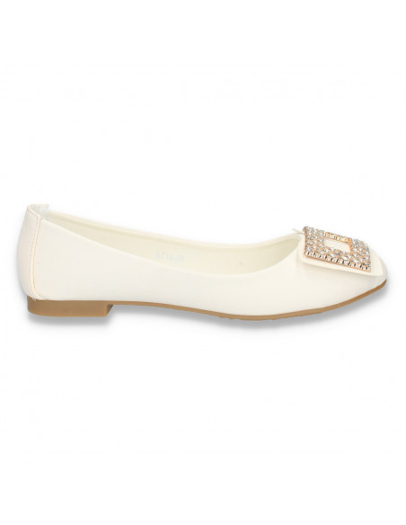 Balerini eleganti dama, cu decoratiune cu strasuri, albi - LS213