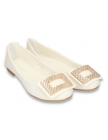 Balerini eleganti dama, cu decoratiune cu strasuri, albi - LS213