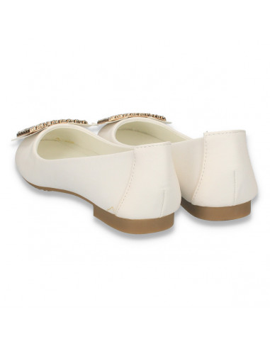Balerini eleganti dama, cu decoratiune cu strasuri, albi - LS213