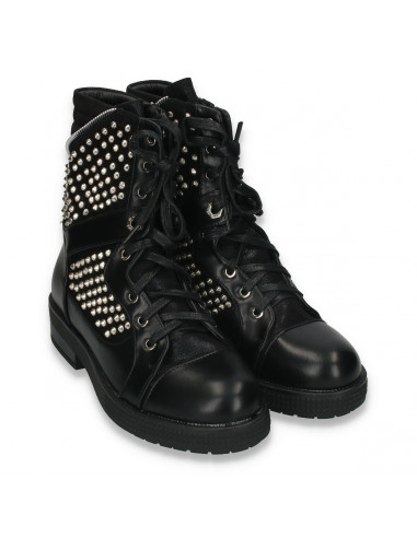 Ghete dama, stil gothic, cu tinte metalice, negre - W2