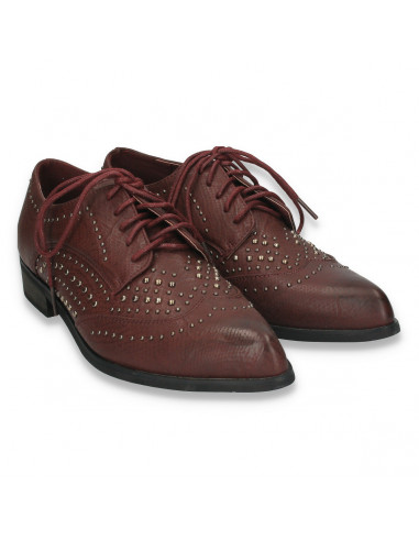 Pantofi casual dama, cu tinte metalice si varf ascutit, bordeaux - W52