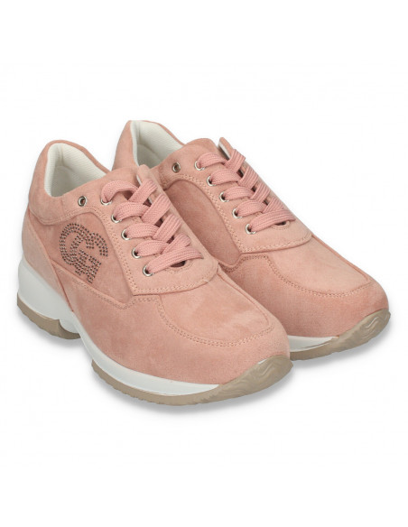 Sneakers dama, casual, imitatie velur, roz - W74