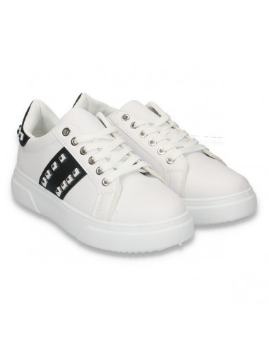 Sneakers dama casual, cu tinte, alb-negru - W80