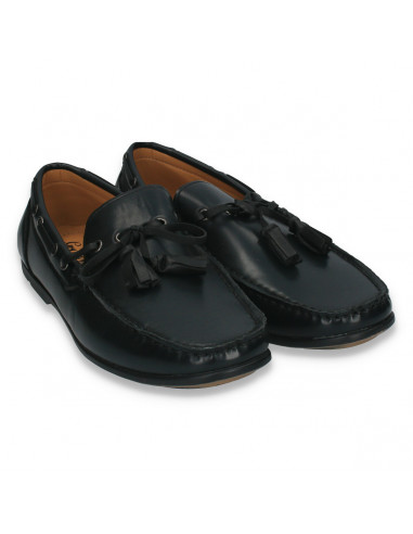 Mocasini barbati, model clasic, cu ciucuri, negri - W83