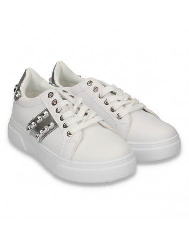 Sneakers dama casual, cu tinte, alb-argintiu - W86