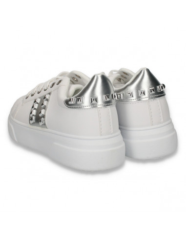 Sneakers dama casual, cu tinte, alb-argintiu - W86