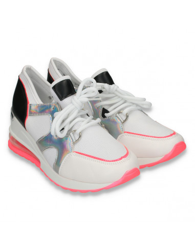 Pantofi sport femei, cu talpa inalta, alb-fucsia - W93