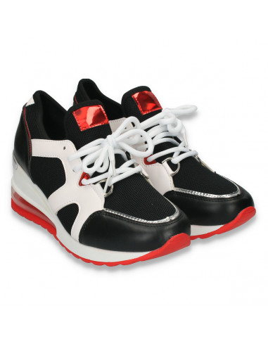 Pantofi sport femei, cu talpa inalta, negru-rosu - W106