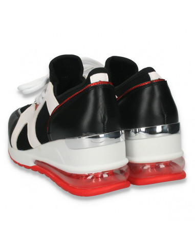 Pantofi sport femei, cu talpa inalta, negru-rosu - W106