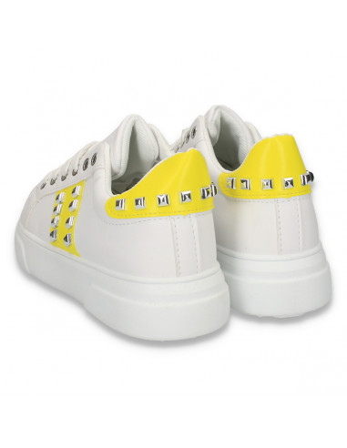 Sneakers dama casual, cu tinte, alb-galben - W111
