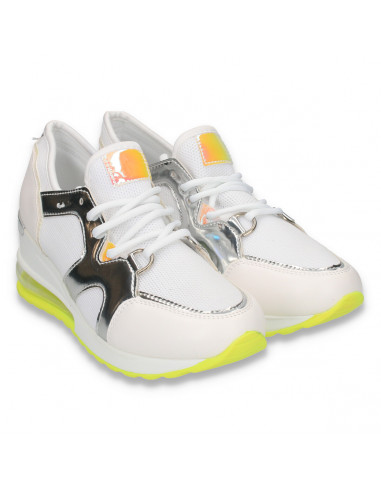 Pantofi sport femei, cu talpa inalta, alb-argintiu - W116