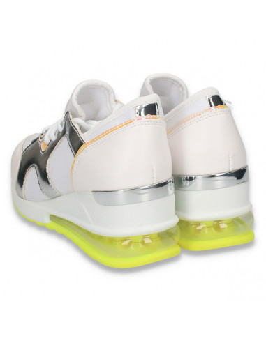 Pantofi sport femei, cu talpa inalta, alb-argintiu - W116