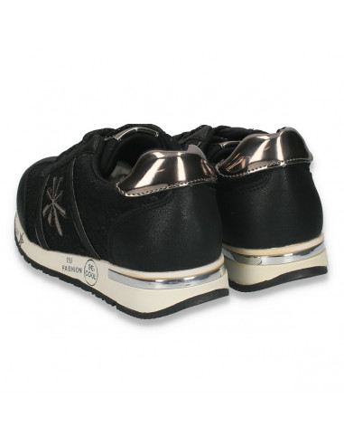 Sneakers fete fashion, cu dantela, negri - W117