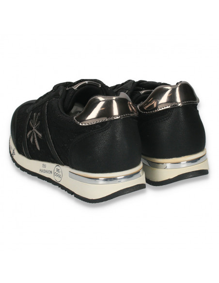 Sneakers fete fashion, cu dantela, negri - W117