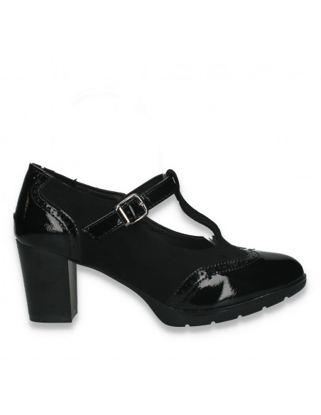 Pantofi clasici dama, cu elemente Oxford si bareta, negri - W118
