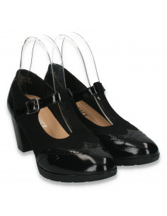 Pantofi clasici dama, cu elemente Oxford si bareta, negri - W118 2