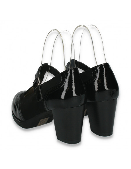 Pantofi clasici dama, cu elemente Oxford si bareta, negri - W118