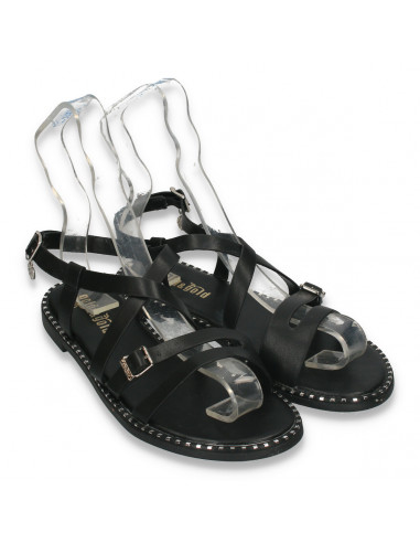 Sandale dama casual, in stil roman, cu talpa joasa, negre - W137