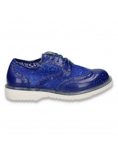 Pantofi fete in stil Oxford, cu dantela, albastri - W191