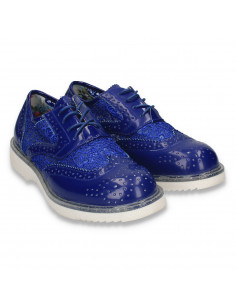 Pantofi fete in stil Oxford, cu dantela, albastri - W191 2