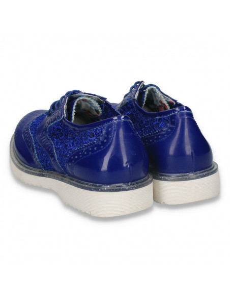 Pantofi fete in stil Oxford, cu dantela, albastri - W191