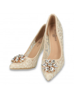 Pantofi stiletto, pentru dama, din dantela, bej - W272 2
