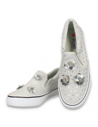 Espadrile cu flori glamour, pentru fete, gri - W307