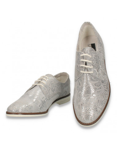 Pantofi dama din piele, stil masculin, argintii - W324